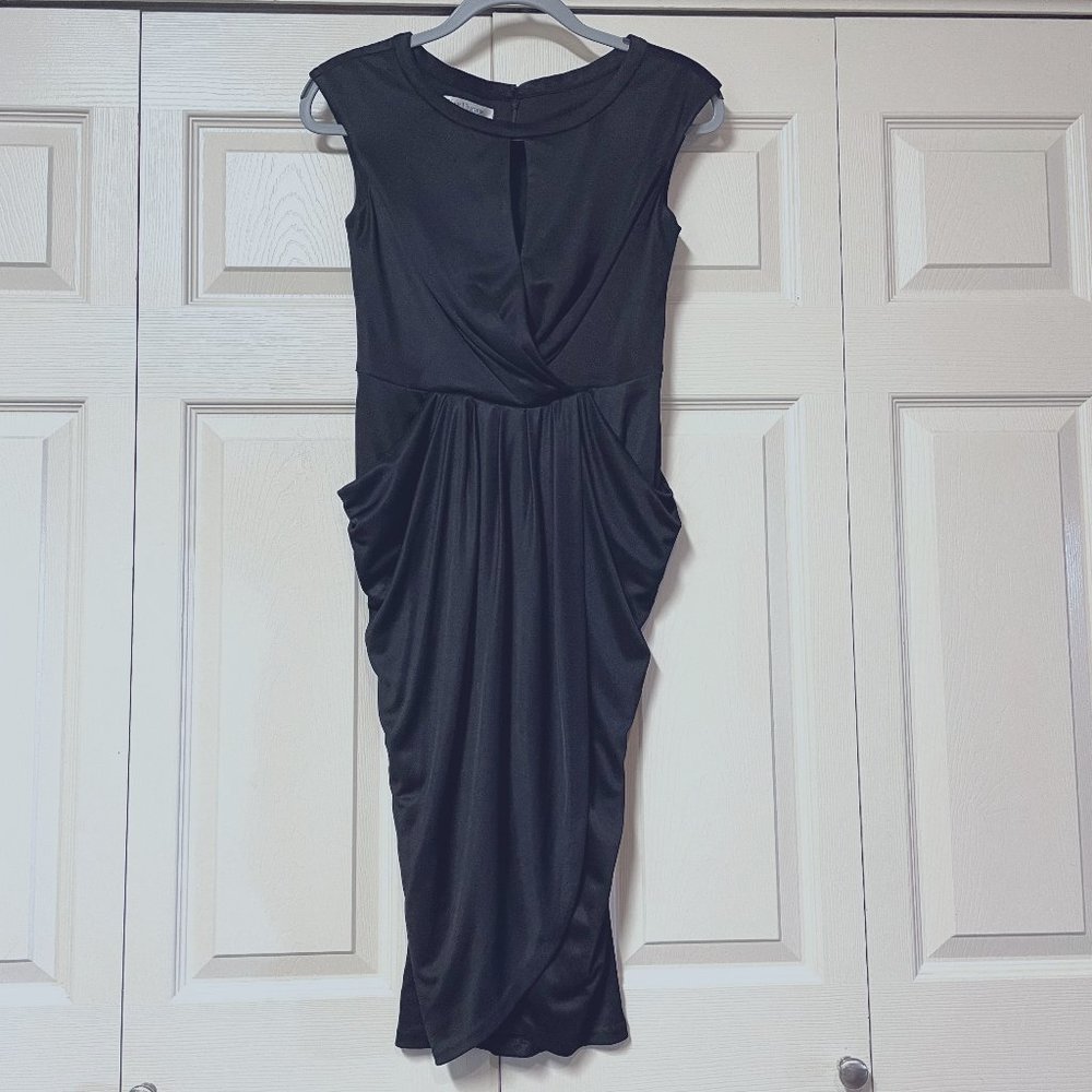 Kay Unger Party Cocktail Little Black Dress Mermaid Wrap Bodycon Silky Pockets 4